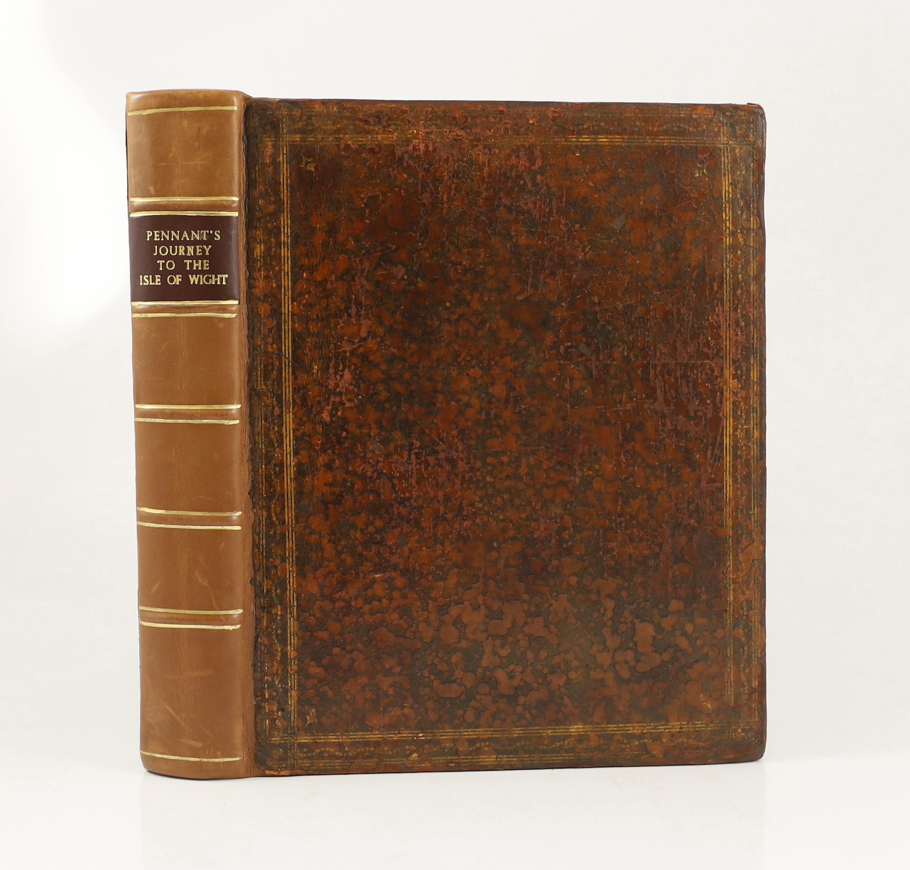 Pennant, Thomas - A Journey from London to the Isle of Wight. 2 vols (in one). 2 large hand-coloured and folded maps, 46 plates (1 d-page); contemp. gilt ruled mottled calf (ra-backed), marbled e/ps., roy.4to. 1801